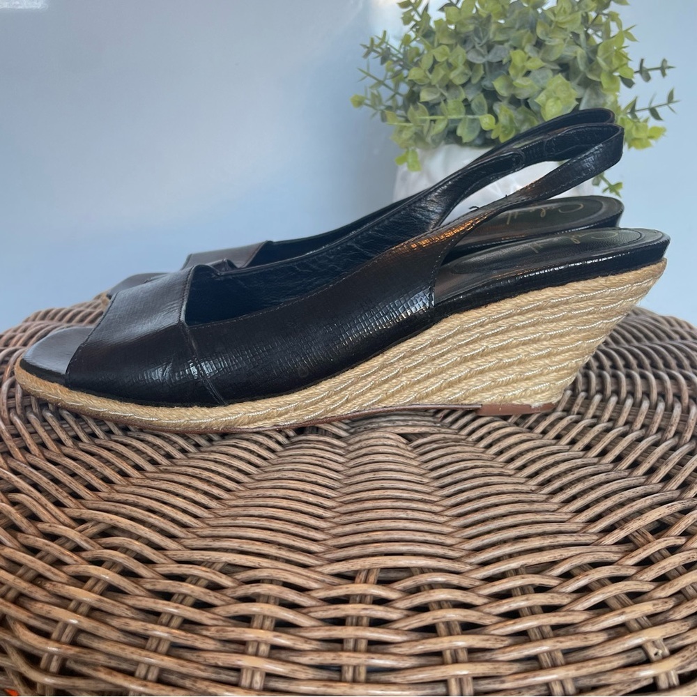 Cole Haan Black Peep-Toe Slingback Wedges - Picture 8 of 15
